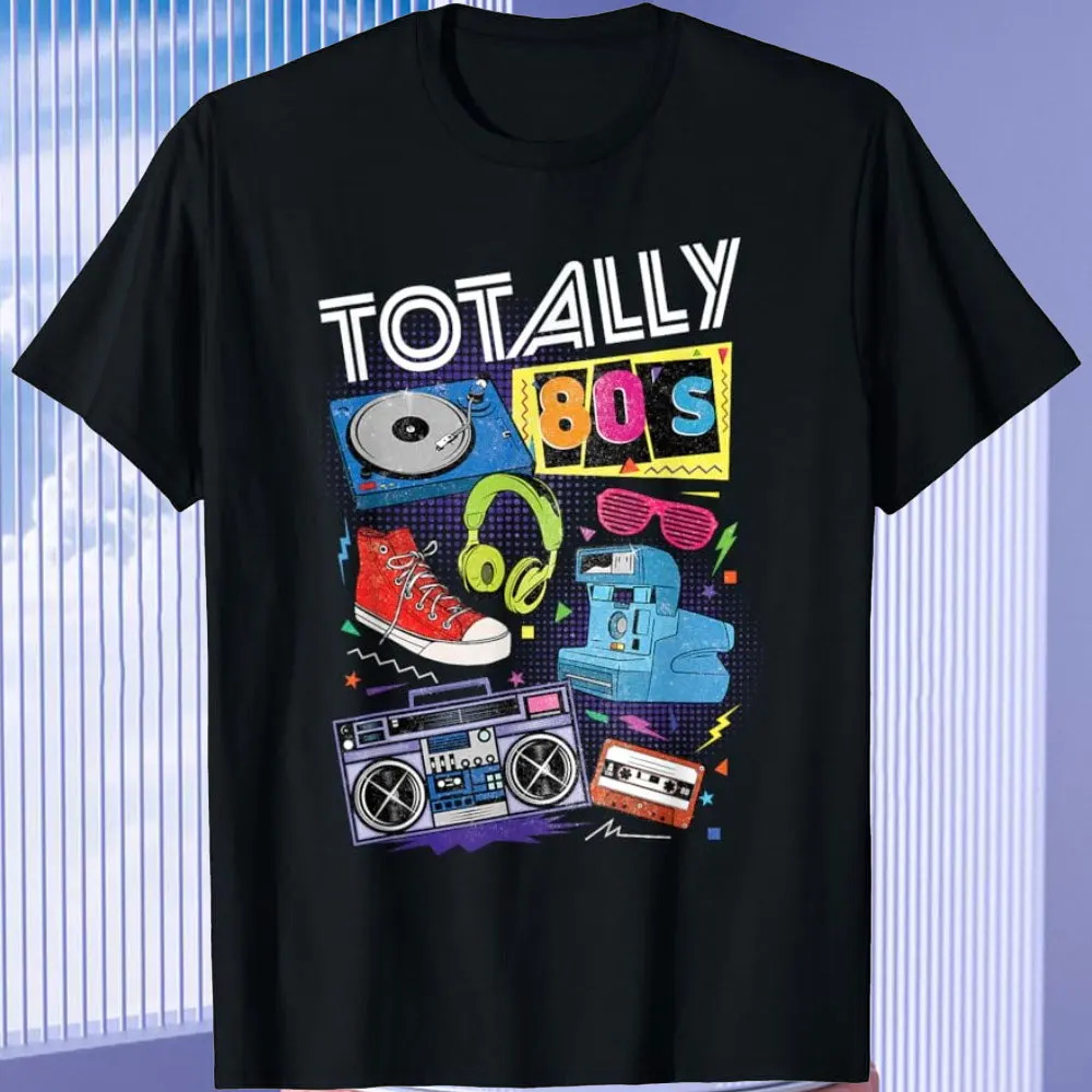 Funny 80s Retro Cotton Tee Clothing Vintage T Shirt Camisetas 1980s Party Gift Turntable Cassette Retro Style O-neck T-Shirt