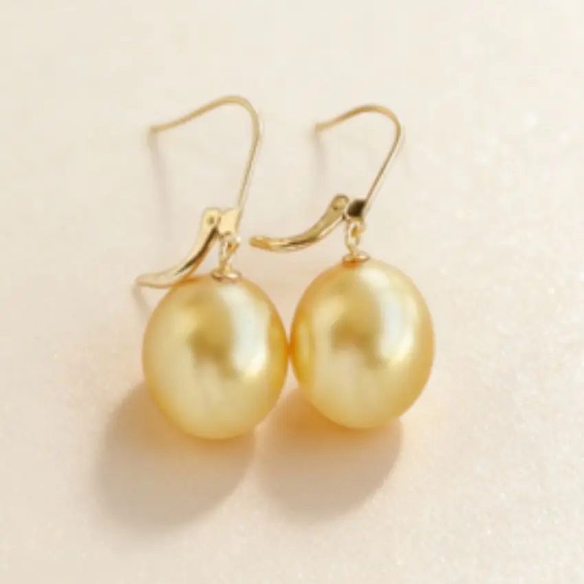 16mm natural south sea shell pearl earrings 14K gold  Flawless Aurora Dangler