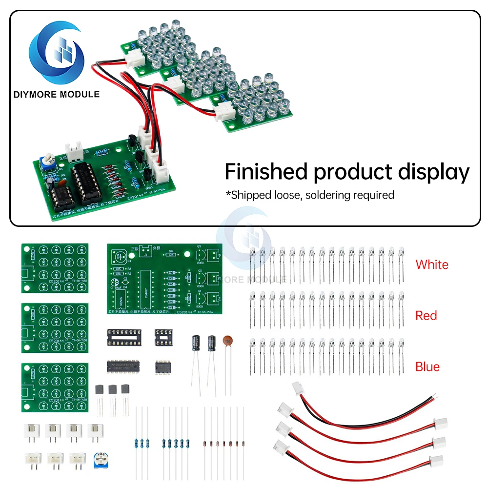 CD4017+NE555 Red White and Blue LED Water Flow Light Kit DIY Learning Electronic Parts TJ-56-715