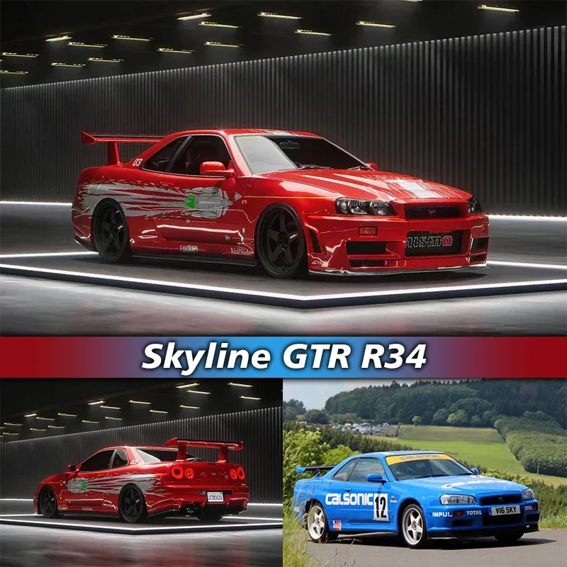 

FS 1:64 Skyline GTR R34 FNF Red Diecast Diorama Car Model Collection Miniature Toys Fast Speed