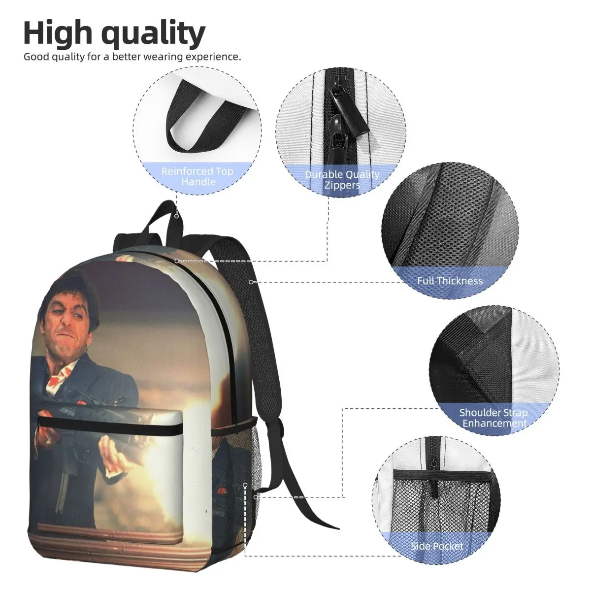 Scarface Tony Montana Shooting Backpack Boys Girls BookBag Kids School Bag Computer Shoulder Bags for Men Women
