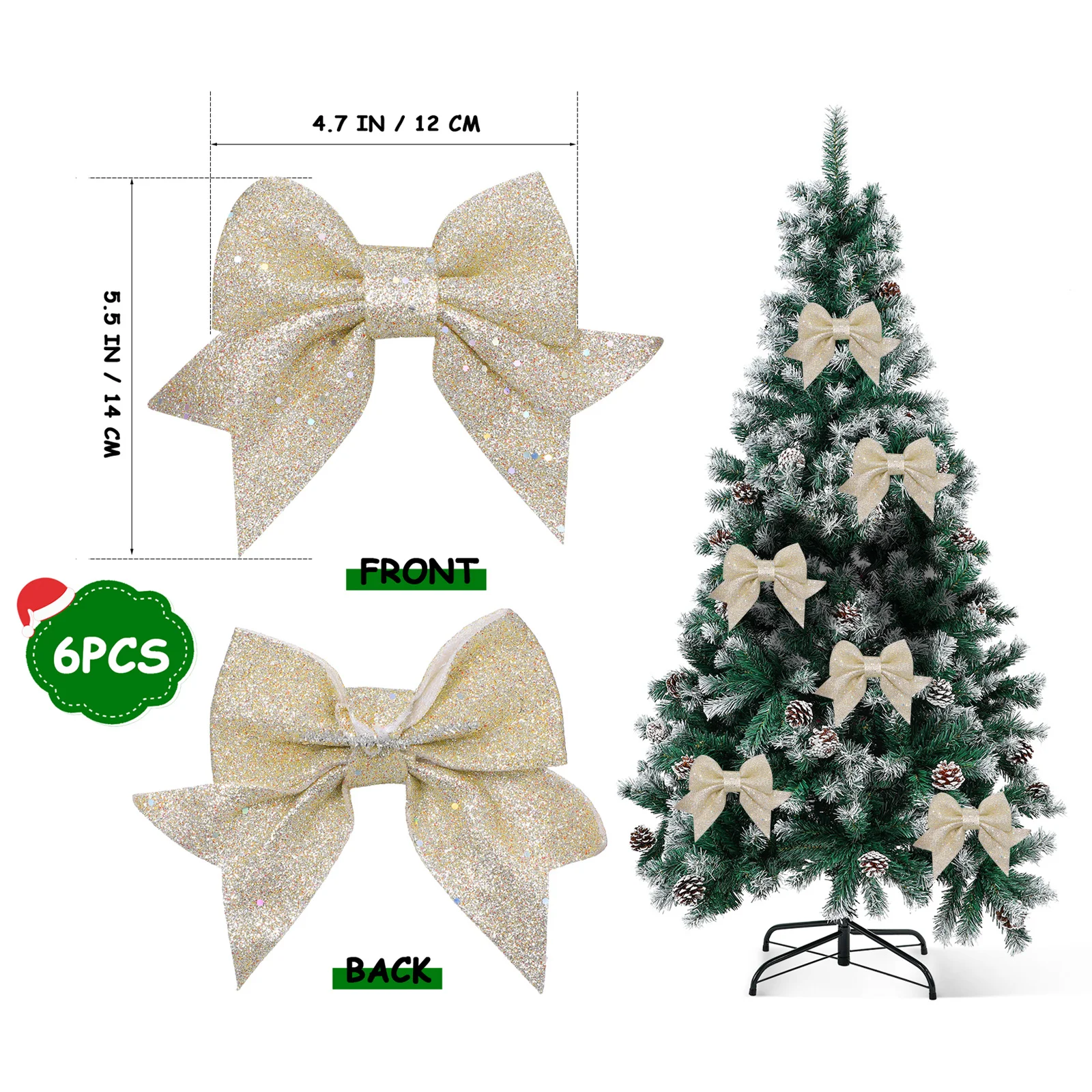 6 قطعة شجرة عيد الميلاد القوس الحلي حساسة زينة عيد الميلاد المعلقات المعلقة لقضاء عطلة حفل زفاف ديكور المنزل #6