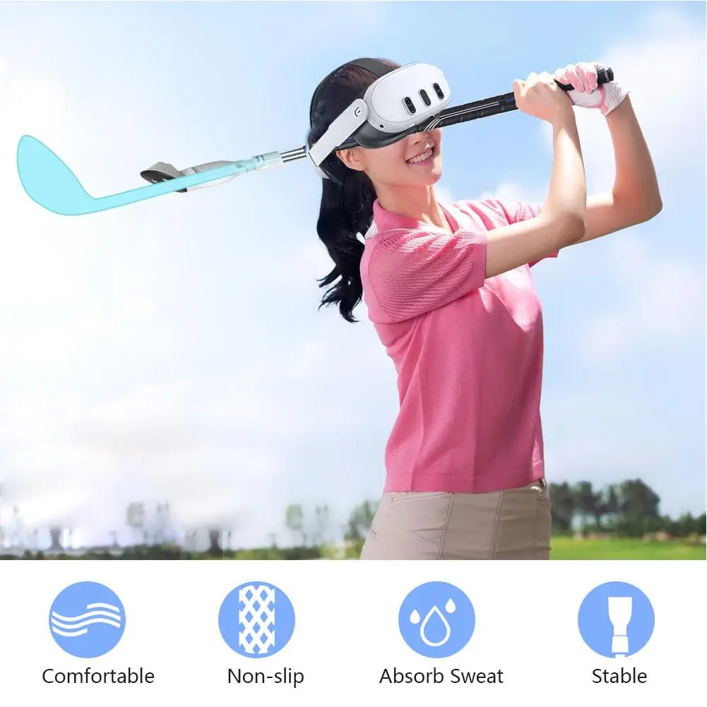 

VR Golf Club Attachment for Oculus 3/ Meta Quest 3 VR Golf Club Handle Accessories with Realistic Rubber Grip and Straps L4M1