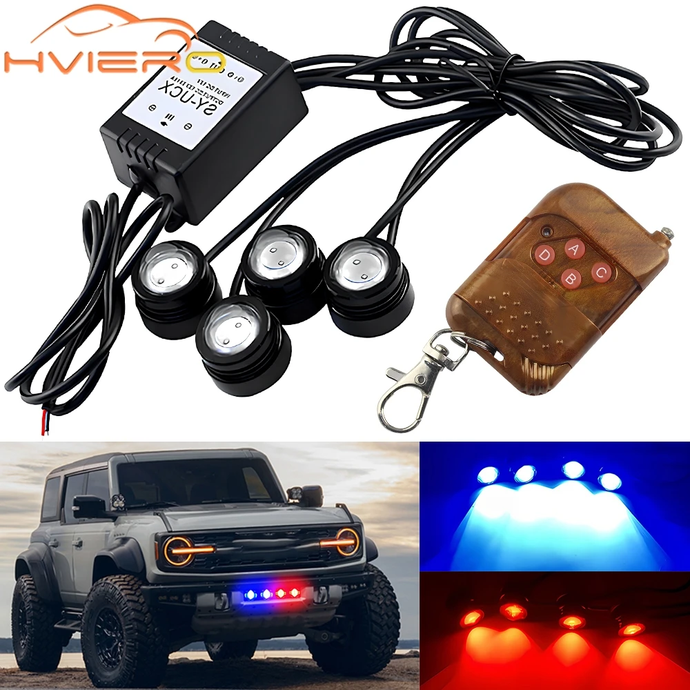 Car LED Eagle Eye Emergency Warning 4in1 Strobe Light Wireless Remote Control Day Running DRL For Truck Motorcycle Drl Fog Lamp