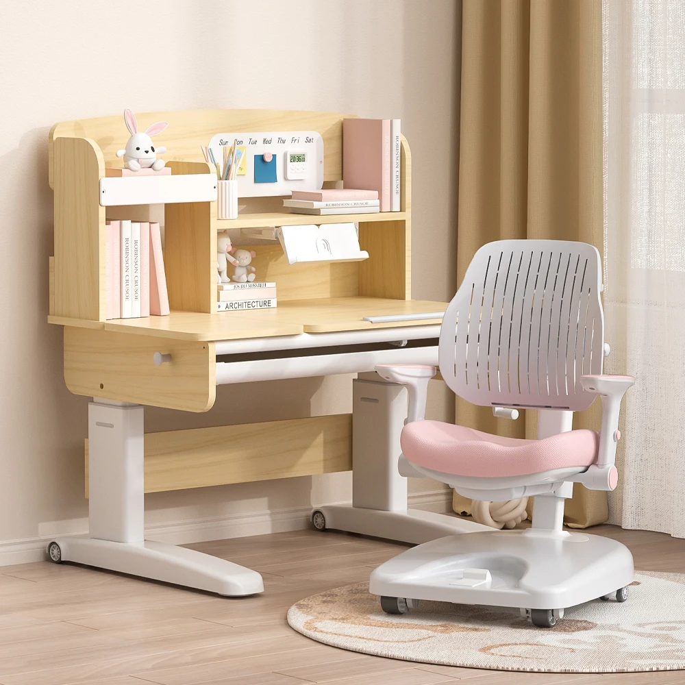 

Height Adjustable Children Study Table with Bookshelf Home Furniture Ergonomic Reading Desk and Chair Set for Kids