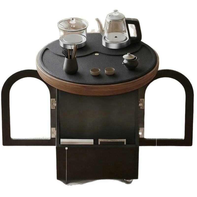 

Island mobile all solid wood tea table tea set, a complete set of balcony small tea table high-end kettle
