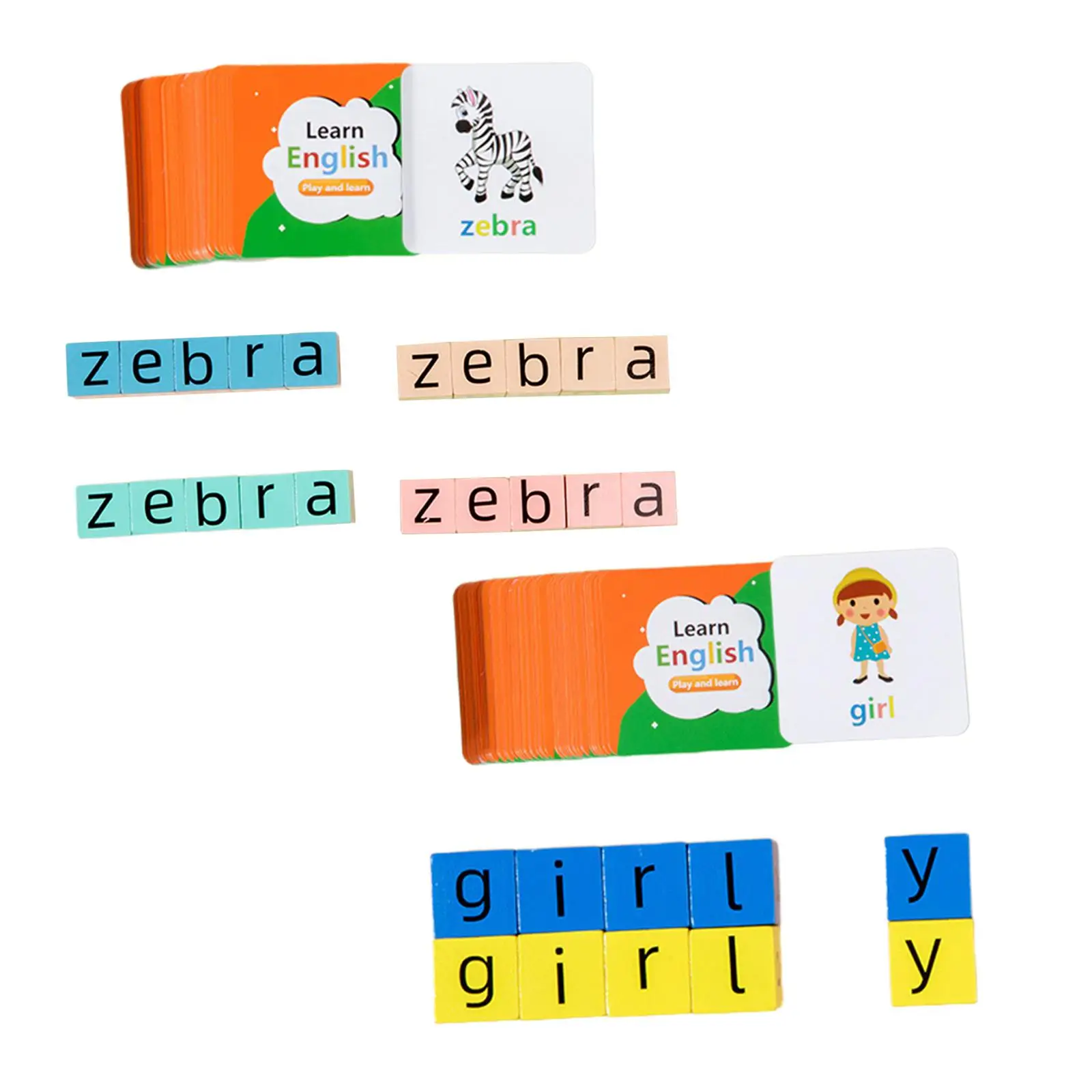 Wooden blocks, spelling game, matching letter game, improves language skills,