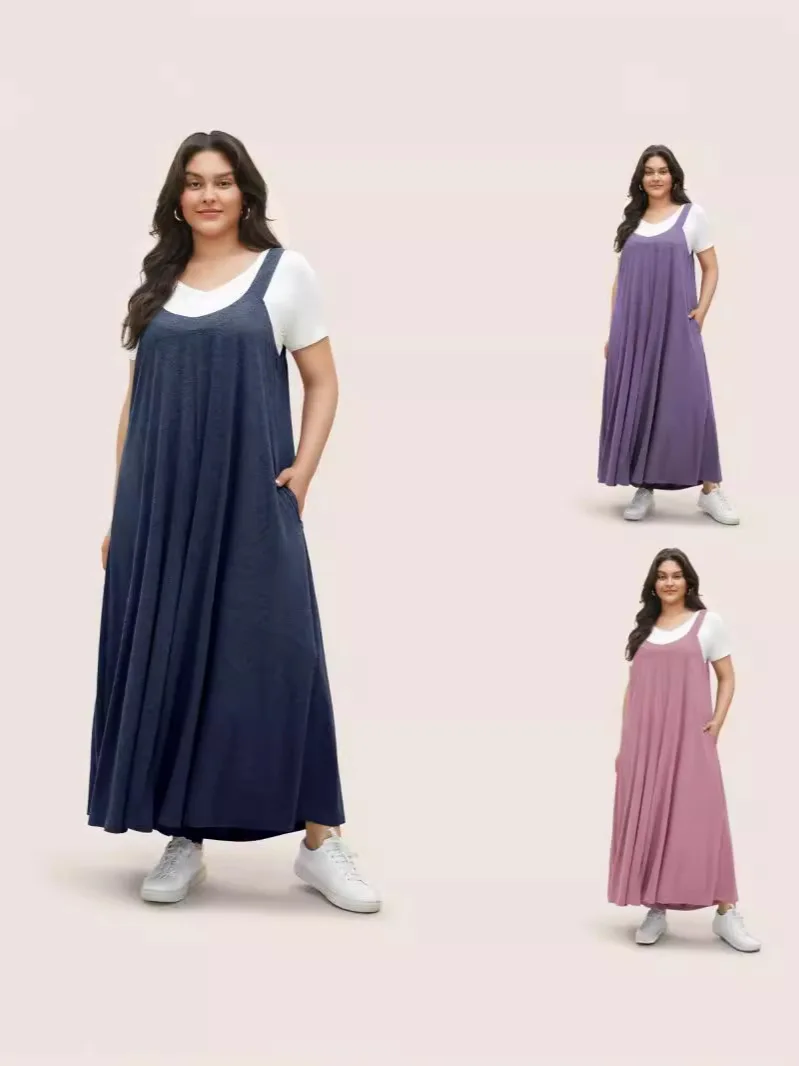 

Stylish and Comfortable Knitted Casual Solid Grey Color Women's Suspenders Loose Knit Wide-leg Suspenders Long Pants