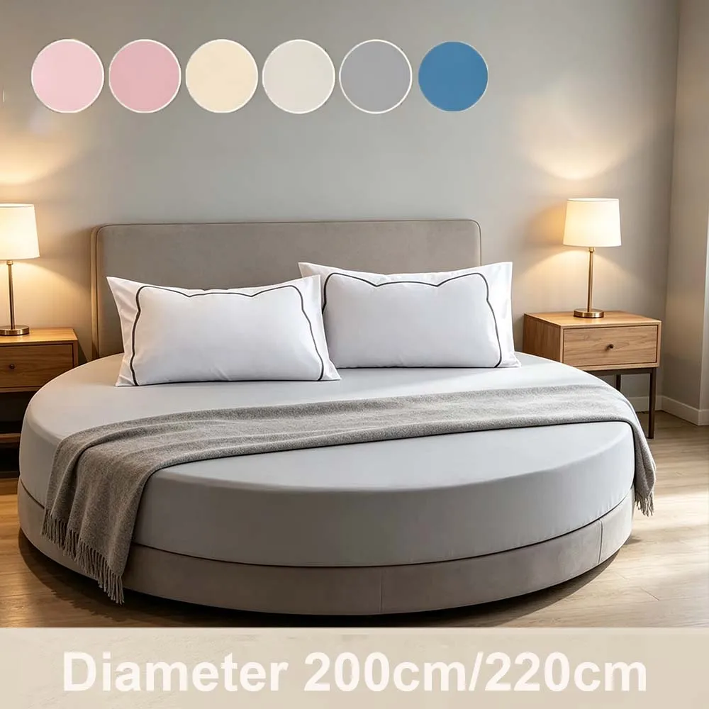 100% Cotton Round Mattress Covers Non-slip Diameter200cm/220cm Bed Sheet Elastic Edge Hotel Round Bedding Protector for Bedroom