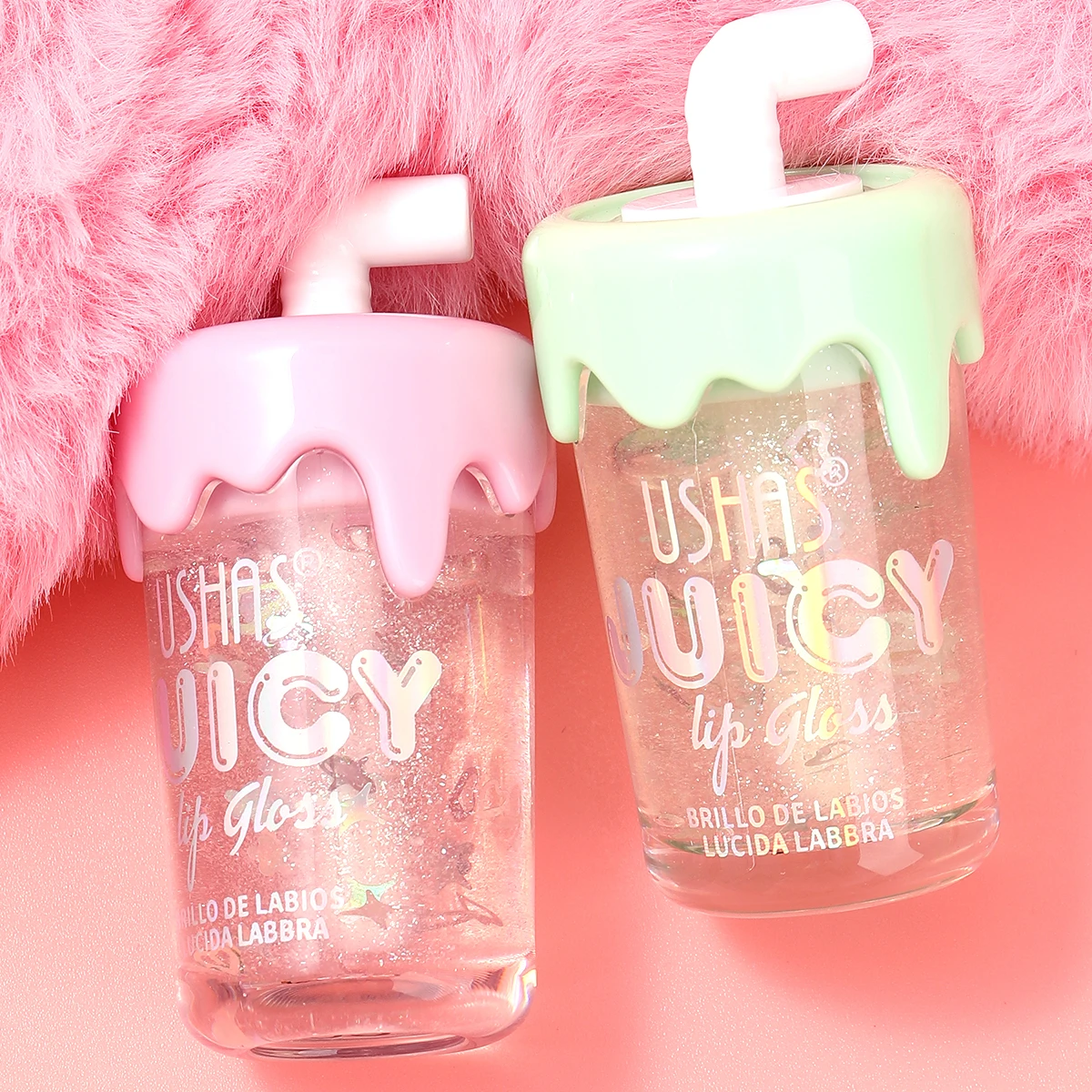 3個入り、USHAS、キュートなデザイン、フルーツリップオイル、透明感のあるツヤのある保湿リップケア化粧品、栄養のあるジェリーリップカラー