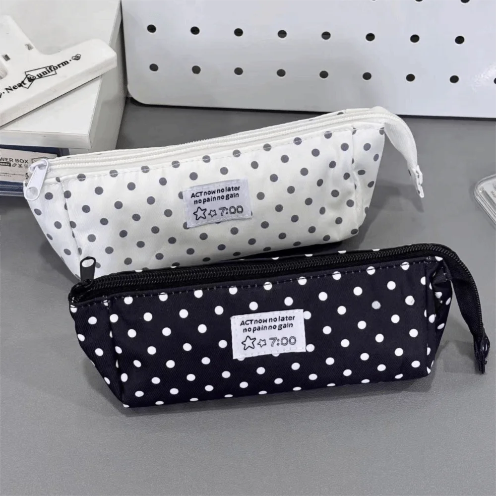 Kawaii Polka Dot Pencil Case Large Capacity Portable Pen Bag Triangular Stationery Storage Case for Students