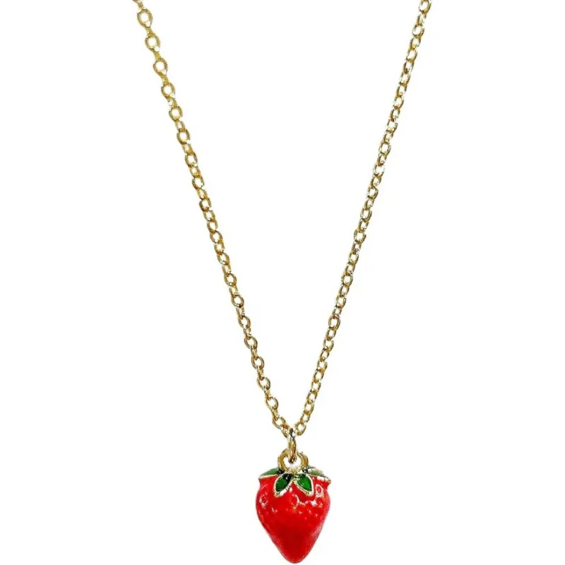 

Red Strawberry Pendant Necklace Women Dainty Green Leaves Charm Adjustable Chain Choker Cute Tropical Food Jewelry for Girls