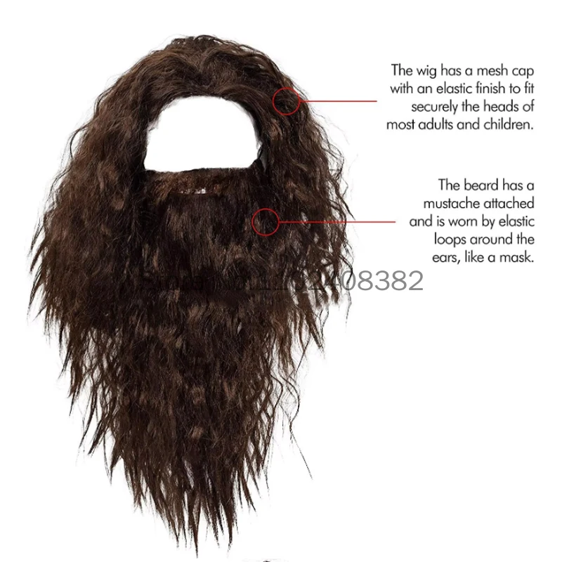 Baard Set Tovenaarskostuum Halloween Cosplay Haar Lange Accessoires Feest Grijs Nep Krullend Aankleden Grijs Heren Accessoire Jezus Rechter