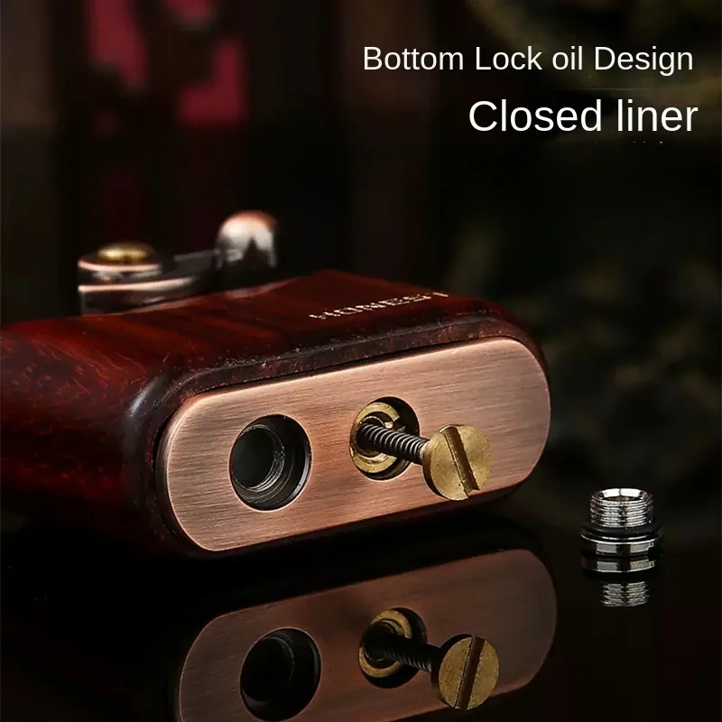 Retro Handmade Wooden Shell Rocker Kerosene Lighter, Metal Movement, High-End Grinding Wheel, Smoking Accessories Gadget