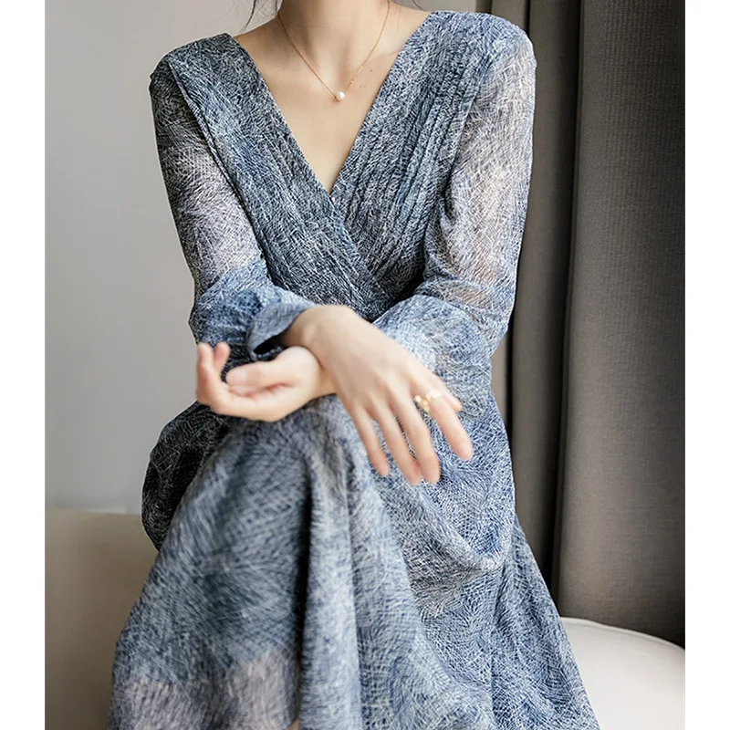 100% Natural Mulberry Silk Women's Dresses Hand-pleated Dresses Luxury Women Clothing V-Neck Summer Dress 2024 Vestidos Mujer