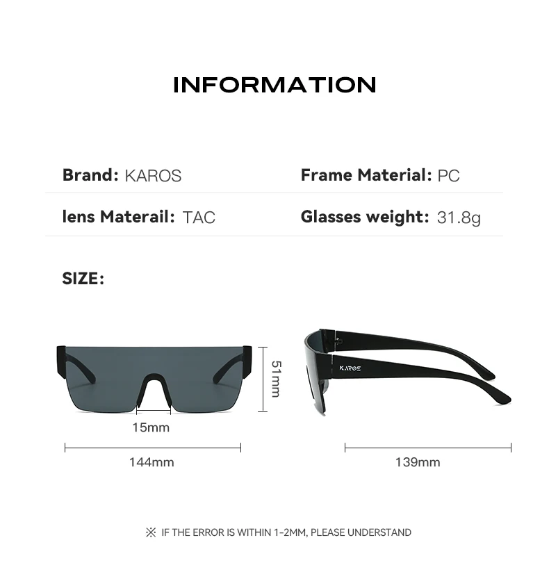 KAROS Übergroße Flat Top Sonnenbrille Männer Schwarz Fashion Square Einteilige Sonnenbrille Vintage Retro Spiegel Shades Frauen Sonnenbrille – Detail 8