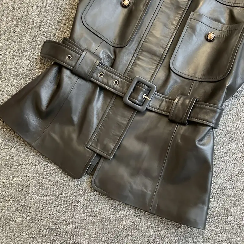 British Temperament Women Vest Coat PU Leather Black Jackets Moto Biker Sleeveless V-Neck with Pockets Vest Female Casual Korean