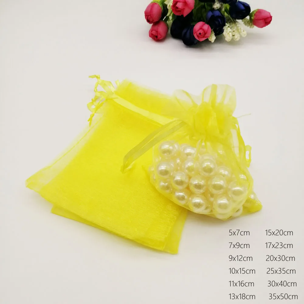 1000pcs Yellow Organza Bag Drawstring Pouch Bag Jewelry Bags Gifts For Wedding/Christmas/Jewelry Display Packaging Bag Organizer