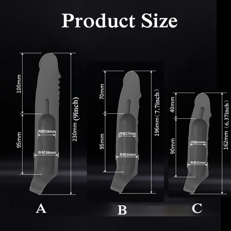 Penis Extend Sleeve Realistic Dildo Condoms Penis Extender 4/7/10CM Delay Ejaculation  Male Dick Enlargement Sex Toys For Men