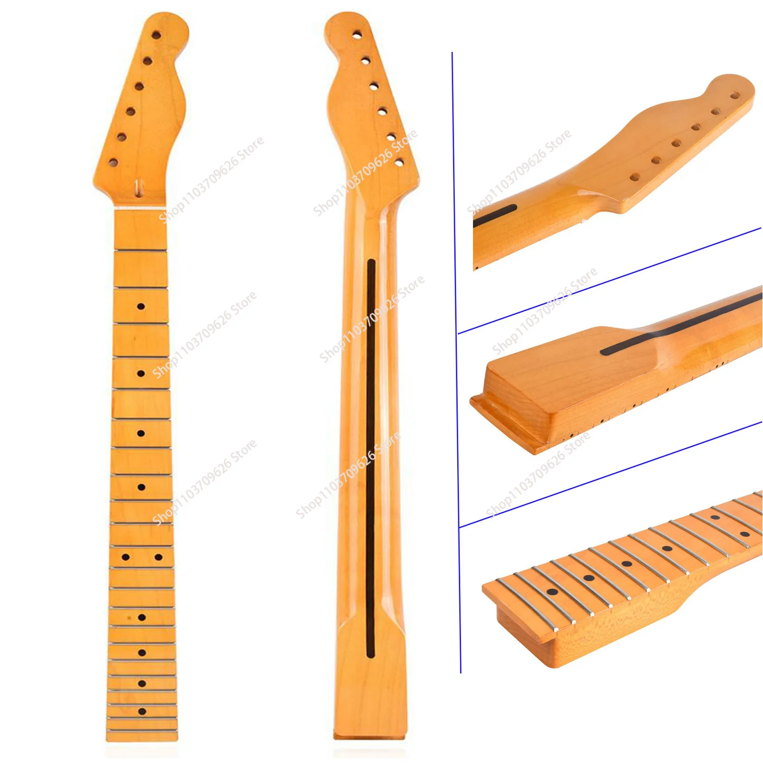 LOOK Electric Guitar Neck Replacement Maple Neck For TL Style Electric Guitar Yellow Gloss Finish-Rosewood Back Inlay Maple Neck