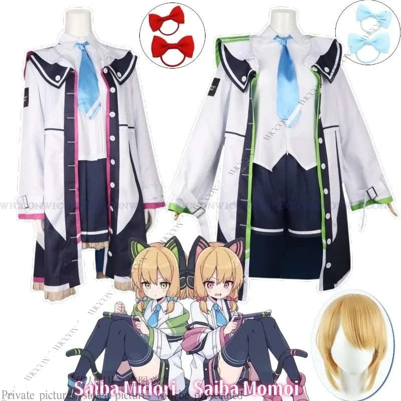 qq023Anime Blue Archive Game Momoi Saiba Midori Cosplay Costume Wig Jacket Coat Halloween Party Carnival Outfit Headwear