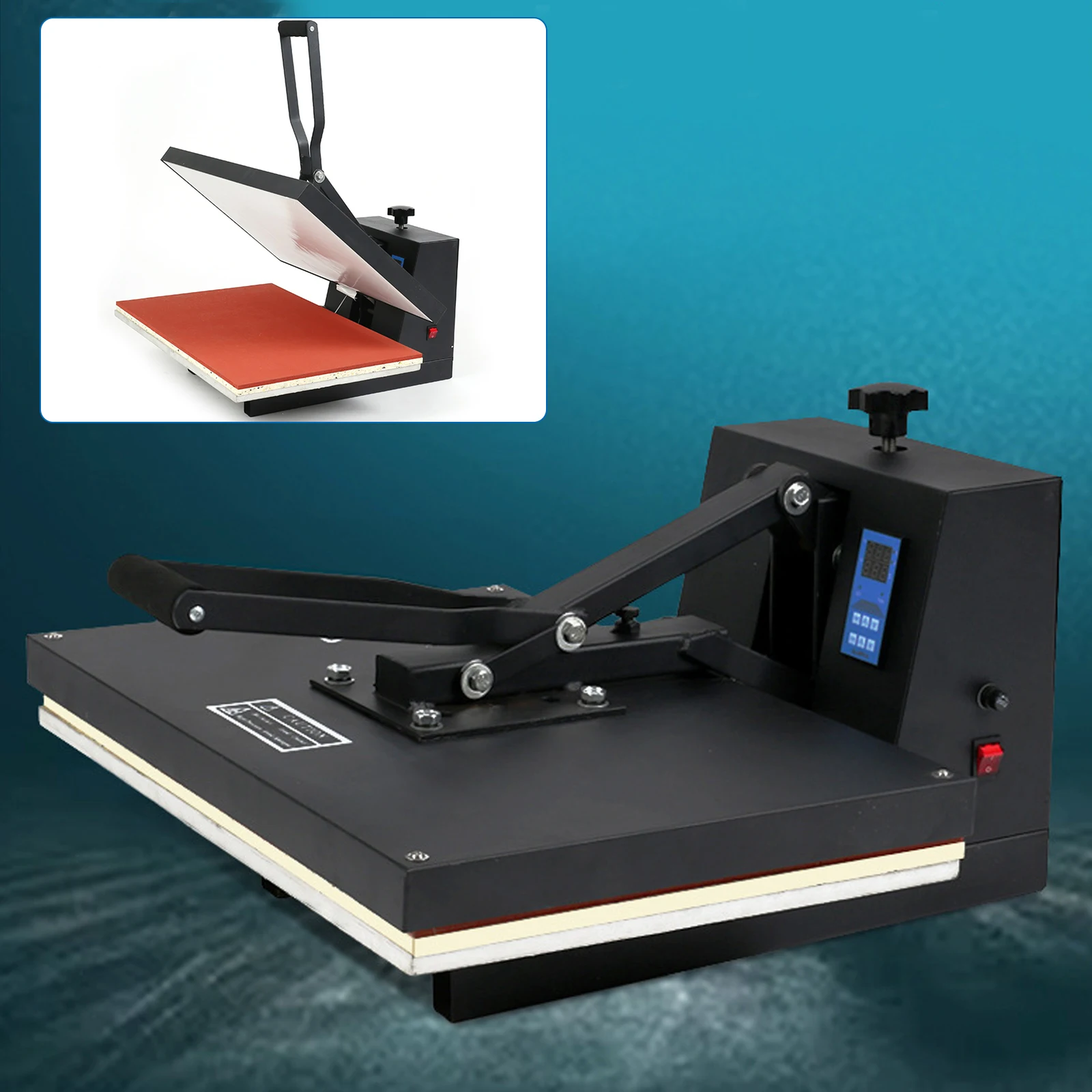 Heat Press Machine with LCD, Adjustable Time & Temperature, Pressure Control, Heat-Resistant Cloth, Aluminum Plate for Clear