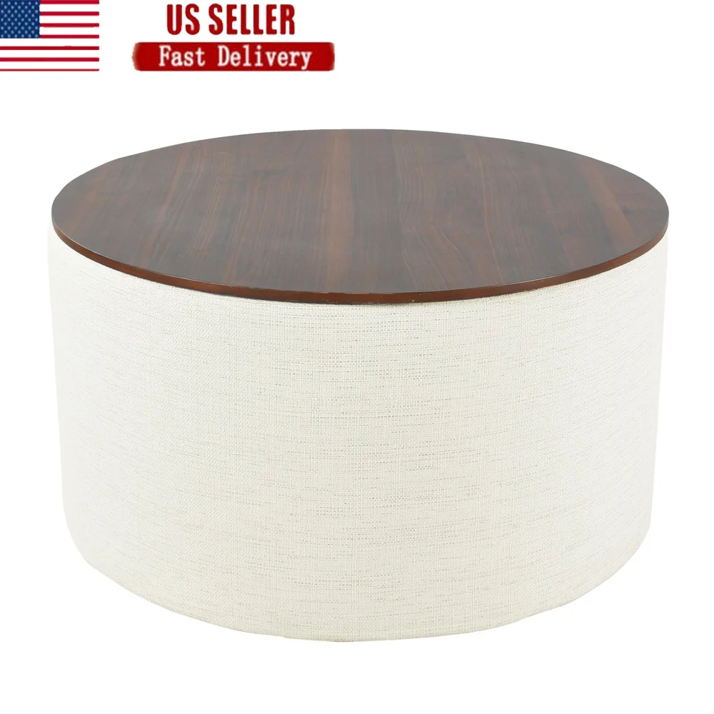 

Современный круглый пуфик для хранения вещей с деревянным подъемником, устойчивый к пятнам кремовый мягкий домашний шкаф для хранения вещей в гостиной, спальни, 250 фунтов