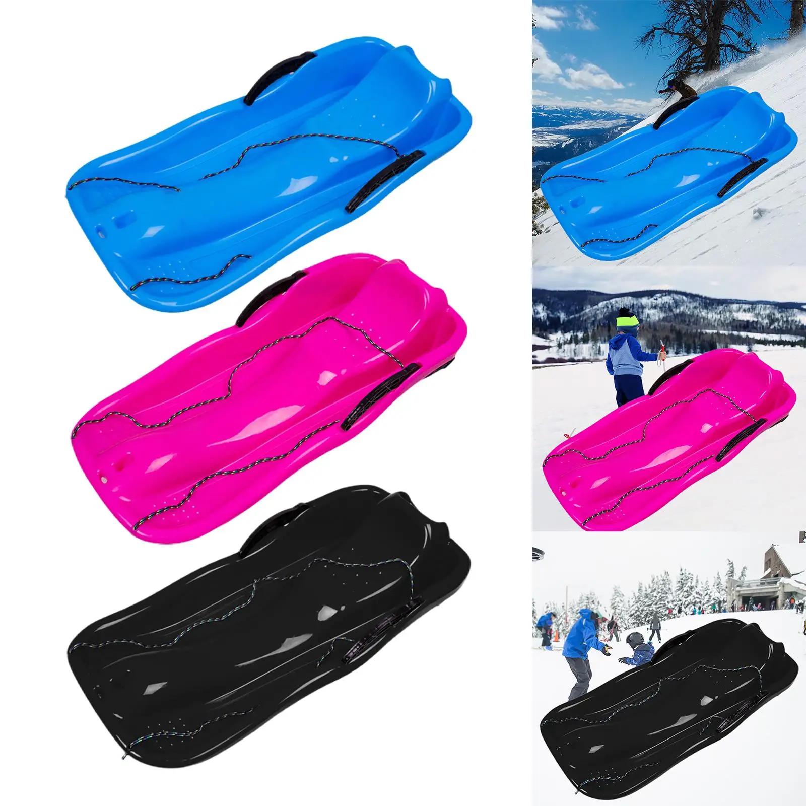 Toboggan Double Human Sleigh Kids Sledge Sledding with Pull Rope Nonslip Foot