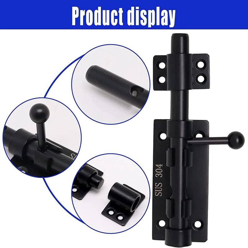 Heavy Duty Slide Bolt Gate Latch With A Padlock, Horizontal Bolt Latch Floor Latch Hardware And Lockable Black