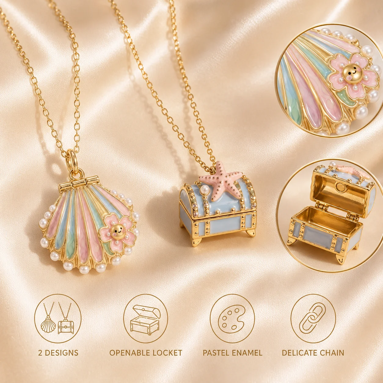 Fashion Luxury Enamel Openable Pink Jewelry Treasure Box Pendant Necklace for Women Sweet Cool Party Jewelry High-End Accessory