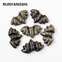 1PC Natural Crystal Healing Energy Carved Crystal Gold Silvery Obsidian Bat Animal Figurines Halloween Decoration Gift