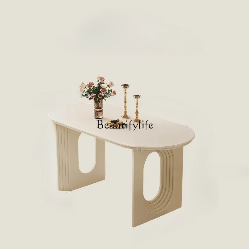 

French Cream Style Dining Table Home High-end White Solid Wood Dining Table