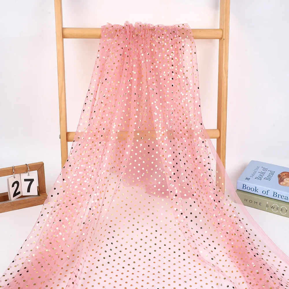 Classic Polka Dot Gold Foil Tulle Kids Dress Sweet Lolita Style Doll Clothes Dot Mesh Table Runner Birthday Party Scene Decor