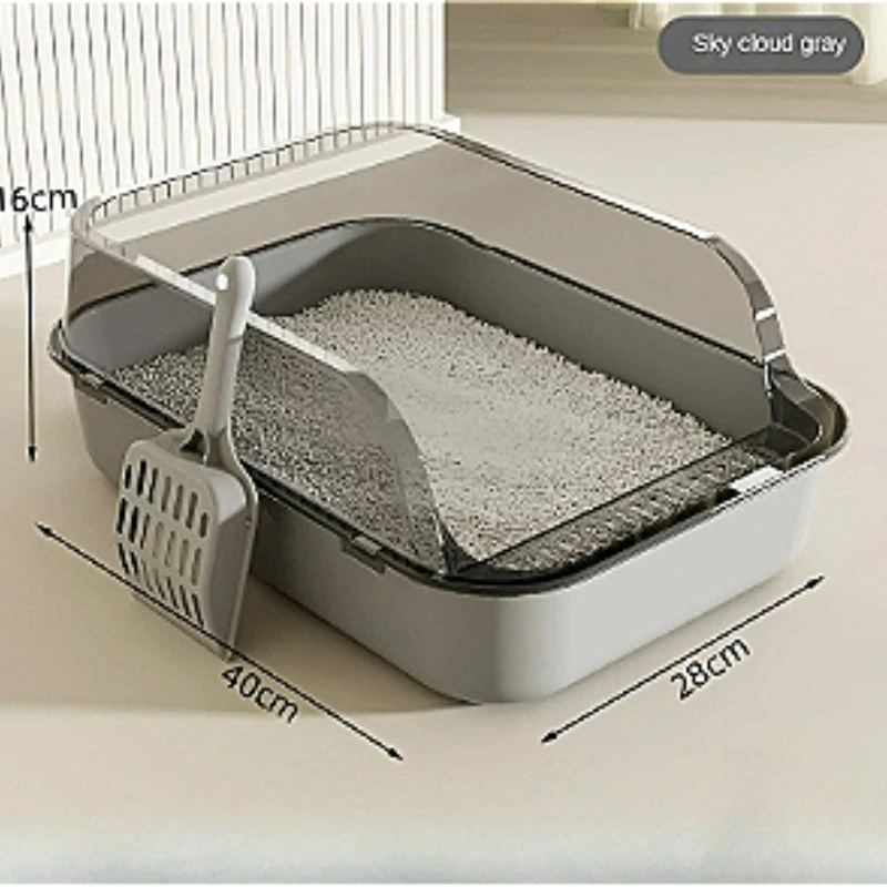 Cat Litter Box Thickening Kitty Sandbox Semi-enclosed High Side Splashproof Pet Bedpans with Litter Scoop Cleaning Cat Supplies