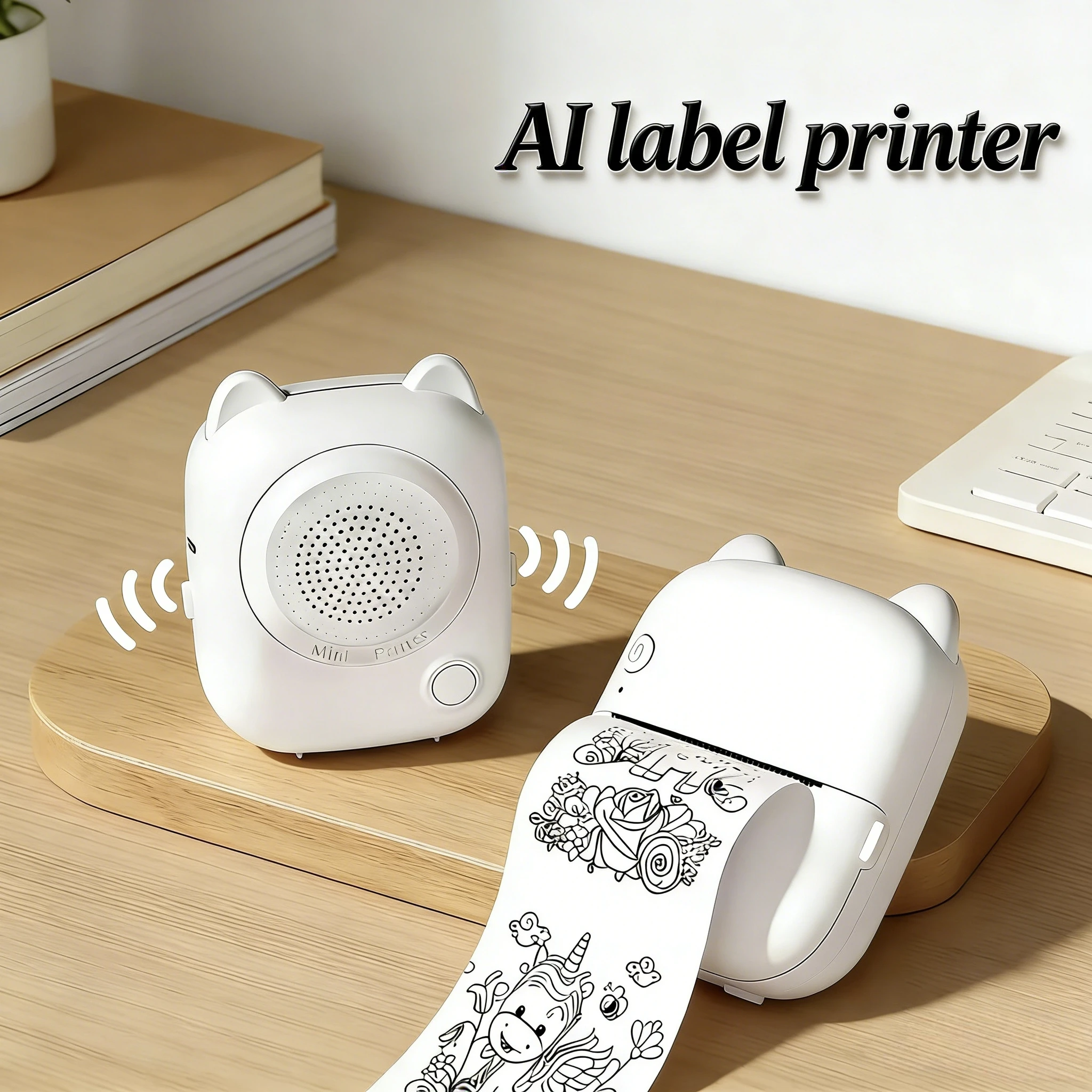 

Портативный мини-принтер для рисования с ИИ-голосовым управлением для детей, беспроводной, безчернильный, термопринтер с функцией резки, поддерживает iOS/Android/ПК