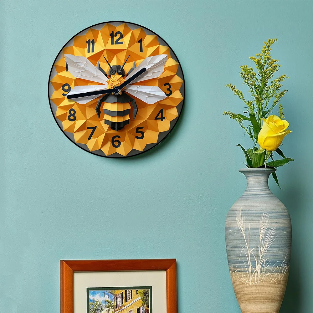 Bee & Honeycomb Silent Aluminum Wall Clock - Perfect for Living Room Decor, Thanksgiving Gift Wall Clock Modern Design