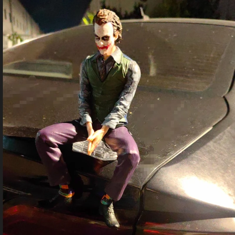 Hot Movie Anime Comics Joker Sitting Acrylic Buckle Heath Ledger Action Car Doll Car Rear Roof Pendant Decoration Toy Gift Decor