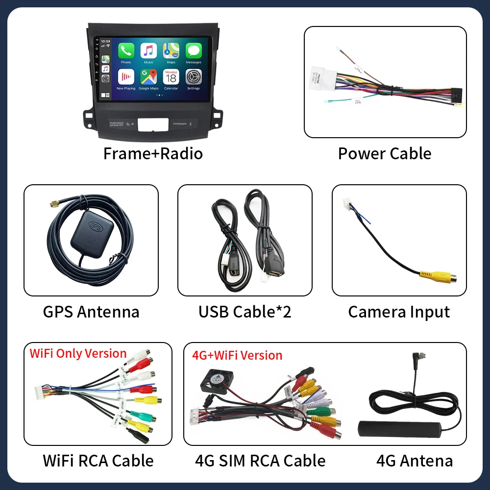 วิทยุติดรถยนต์ระบบแอนดรอยด์ 16 แกน 8 คอร์ ขนาด 2 DIN สำหรับรถยนต์มิตซูบิชิ เอาท์แลนเดอร์ ปี 2005-2011 เปอโยต์ 4007 ซีตรีอแนน C-Crosser รองรับ Carplay และ GPS