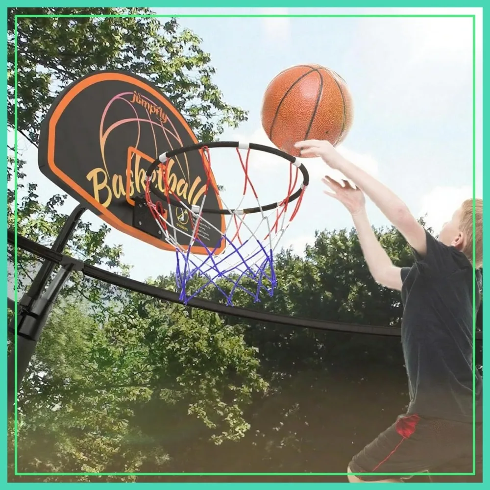 

Universal Trampoline Basketball Hoop Attachment, Easy Install, Fits Straight & Curved Poles, Includes Mini Balls & Pump