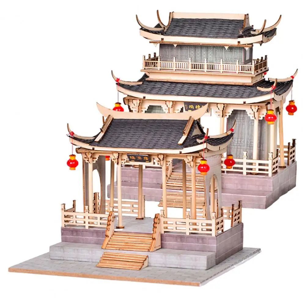 

Educational Building Kit Chines Style Wooden 3d Puzzle Building Model Kit for Kids Adults Vintage Architecture Crafts Decoration