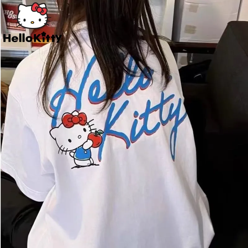 Sanrio Summer Cute Hello Kitty Anime Graphic Tshirt Y 2k Kawaii Short Sleeves White Korean Popular Clothes Lolita Girls Tees