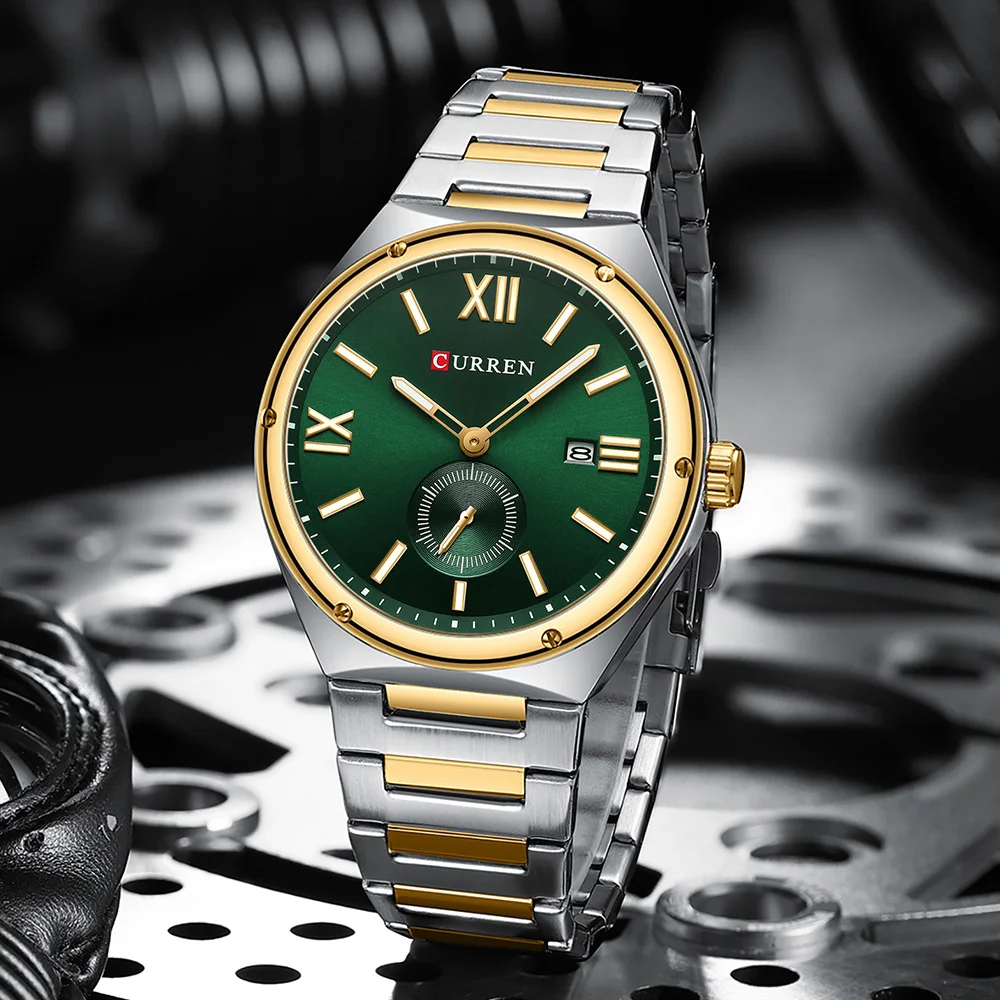 CURREN Modern Men's Quartz Watch Sub- Seconds Dial and Date-Day Stainless Steel Band Minimalist Wristwatches