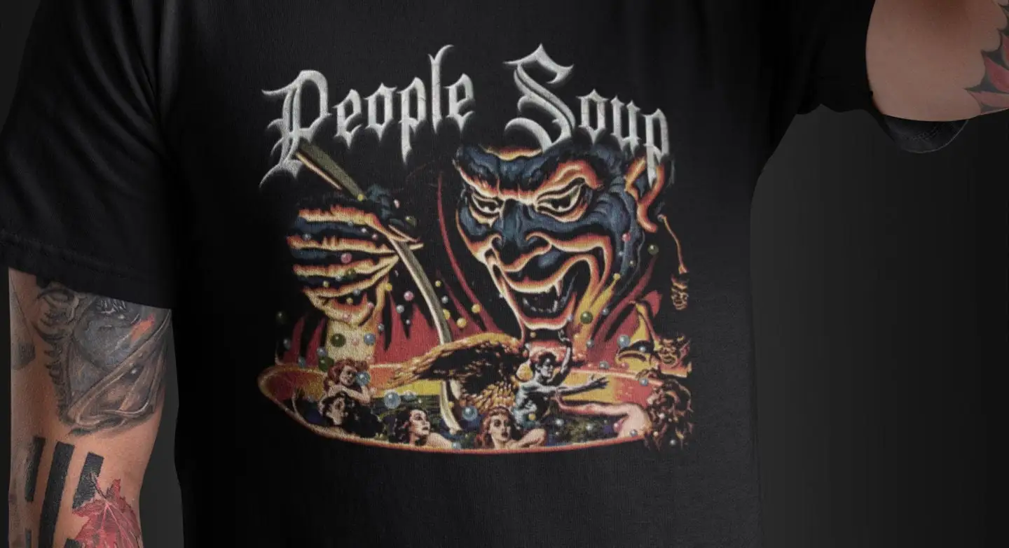 People Soup Text Personalized Retro T Shirt Horror Movie Fan Halloween Devil 60s