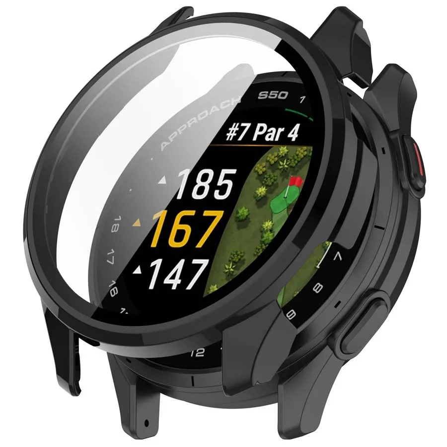 Tempered Glass Case For Garmin Approach S50 Watch Full Coverage Bumper Protective Shell For Garmin Approach S50 Screen Protector