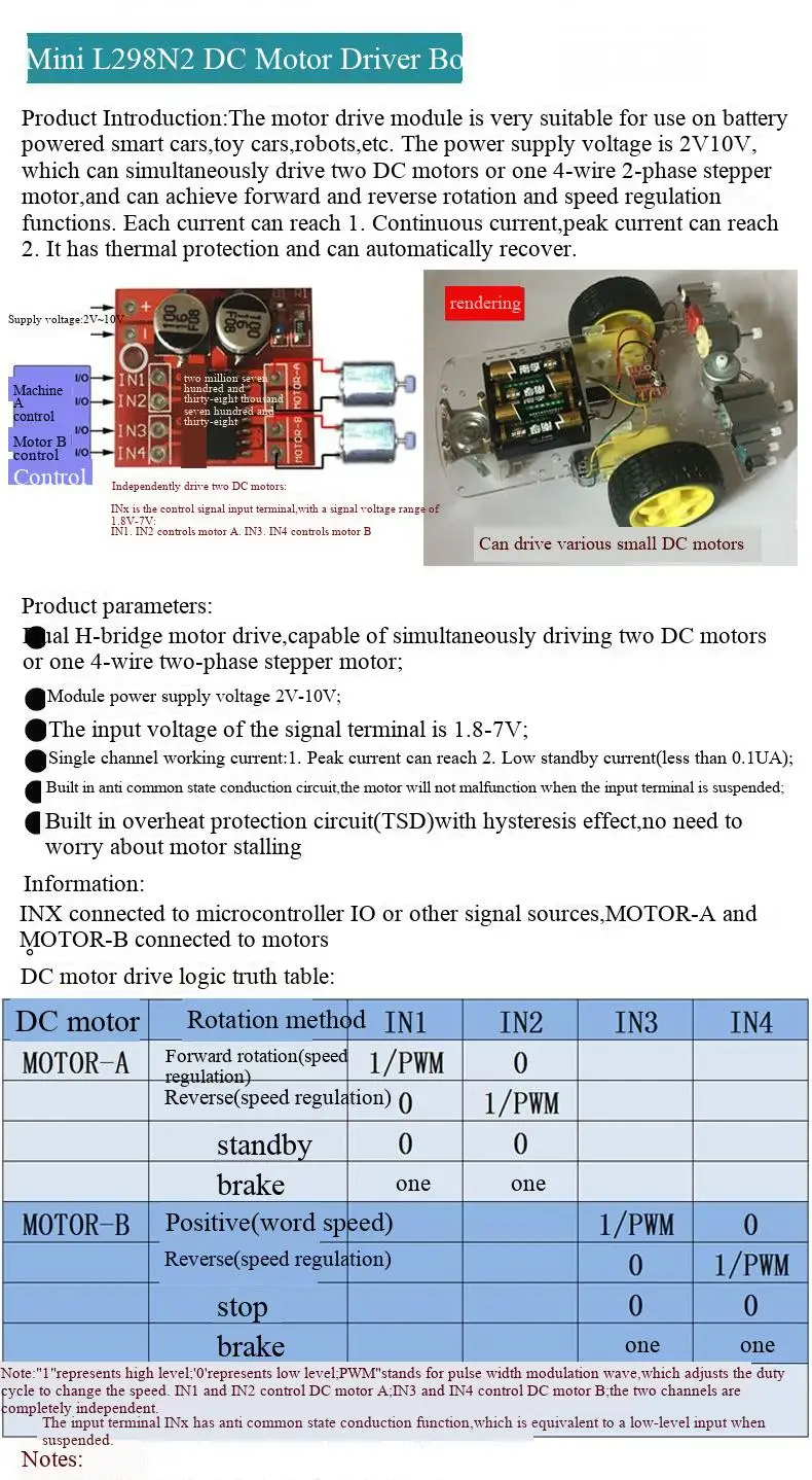 L298N-Motorsteuerplatine für Gleichstrom-Schrittmotoren, Zubehör für intelligente Autos und Roboter. – Detail 5