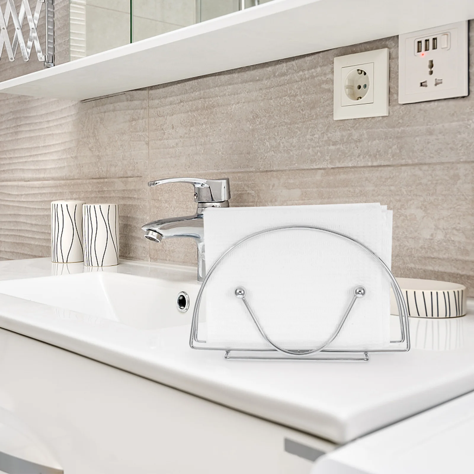 

Iron Nordic Half-Round Paper Napkin Holder Kitchen Countertop Tissue Dispenser Metal Stand Rustic Decorative Napkin Organizer