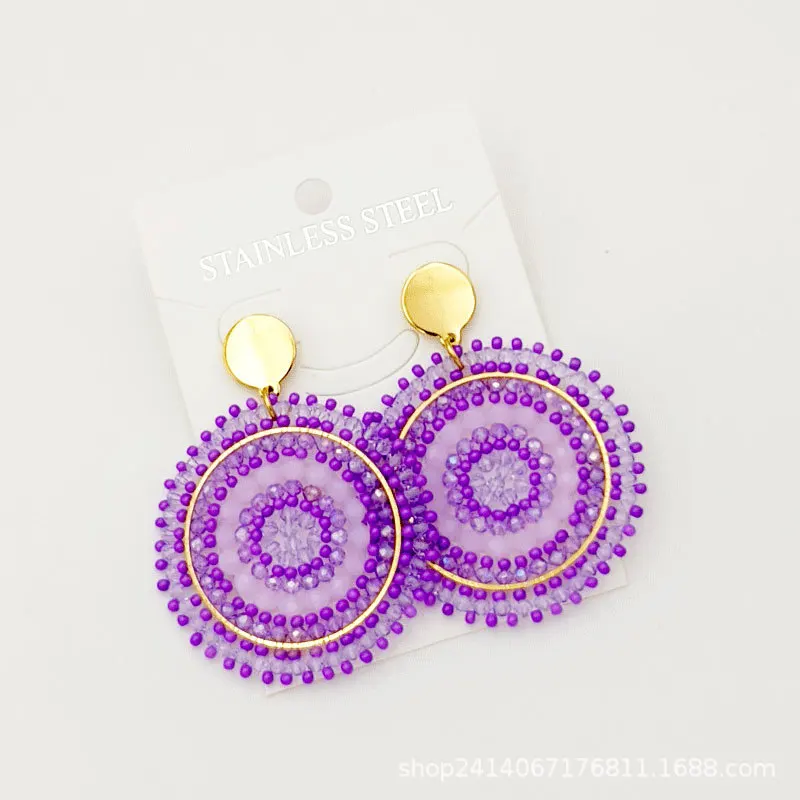 Rice bead earrings Roundness Originality Crystal Fashion Simple Bohemia Hand knitting Alloy Beaded earrings image 4