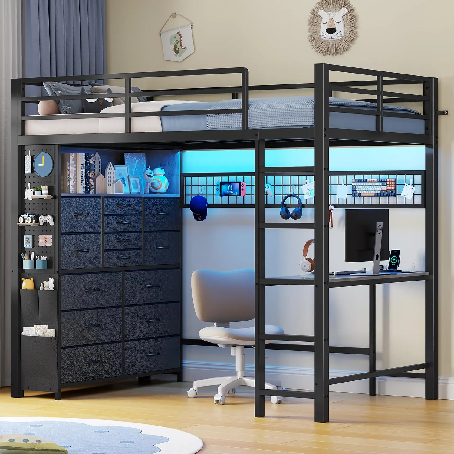 Twin Twin Loft Bed with Desk,14 Storage Drawers & Power Outlet, Black - Aliexpress Deal
