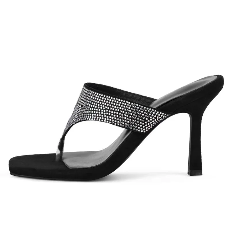 

New Elegant Black Rhinestone Summer SlippersSize 32-46 European American Fashion Commuting Holiday Women's High Heeled Sandals