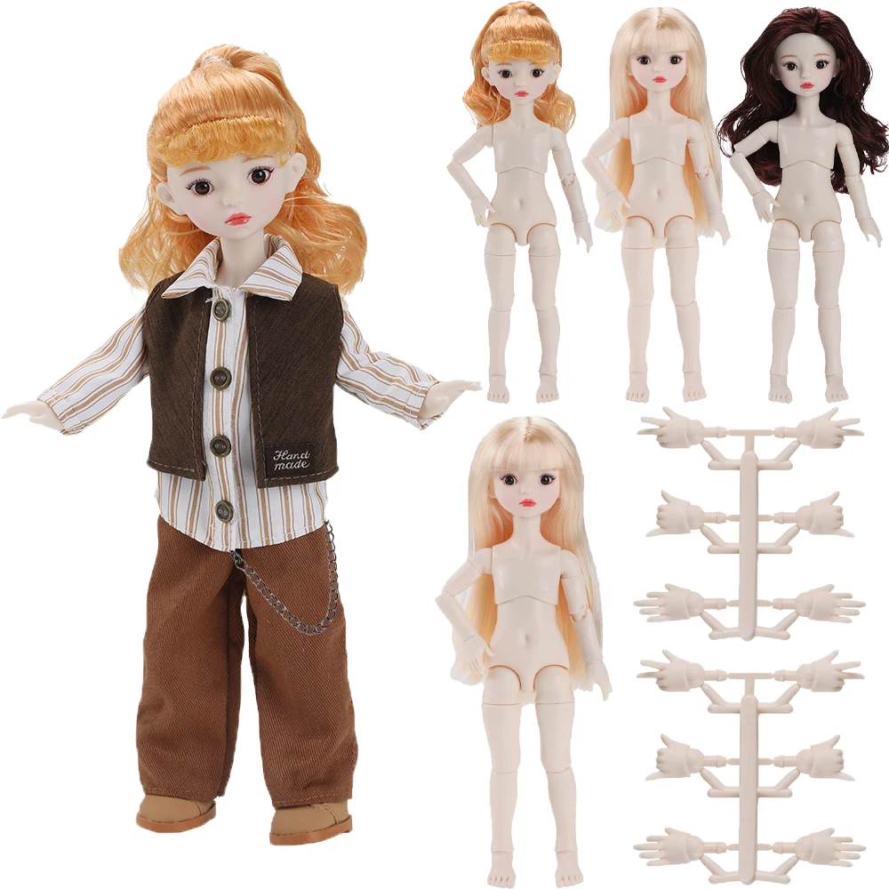 1/6 Pear-shaped Doll Body+Head 27cm Solid Multi-jointed Dolls Removable With 3 Pairs Hand Gestures Golden Ponytail Girls Toys